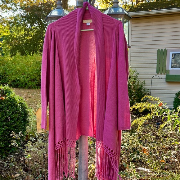 Nordstrom Sweaters - 100% cashmere long cardigan sweater, Nordstrom. Mauve pink, long crochet fringe